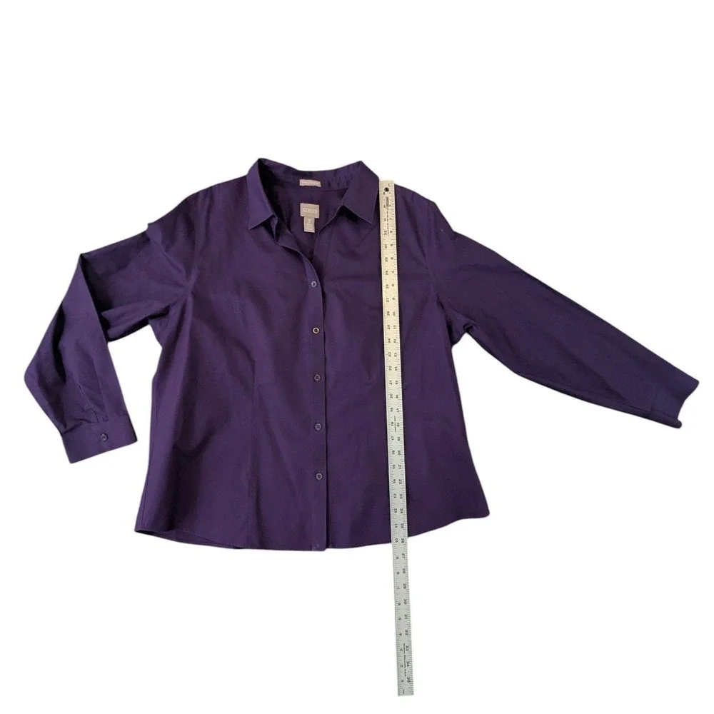 Chicos Purple Button Down Shirt Wrinkle Resistant Blouse Plum Long Sleeve Size 3